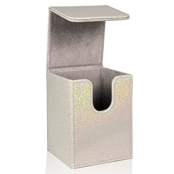 Dmoicols Sparkly Card Deck Box Holds 100+ Single Sleeved Cards,Leather Card Storage Case,MTG Commander Deck Box with 2 Dividers fit TCG CCG Magic Cards Vertical(Sparkly White Point)
