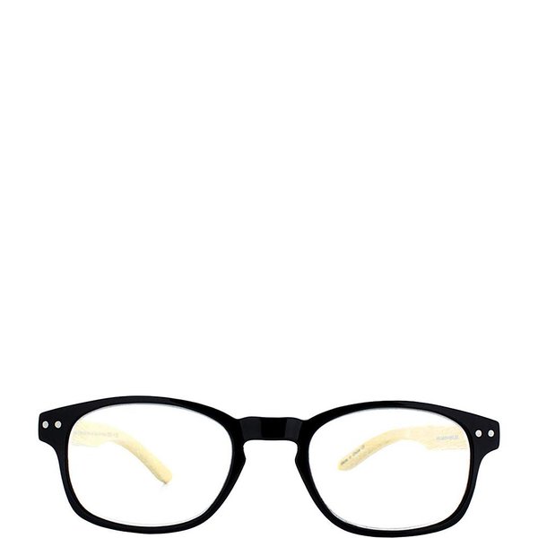 SAV Eyewear Bamboo 2550 Black Round Reading Glasses, 35 mm + 1.25