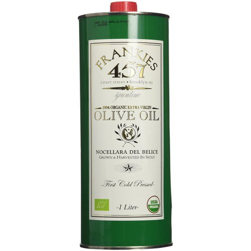 Frankies 457 Extra Virgin Organic Olive Oil - Premium Castelvetrano Olive Oil - Harvested in Sicily - Pure Authentic Italian - Monovarietal - Rich in Flavor - First Cold Pressed - 33.8 fl oz (1L)