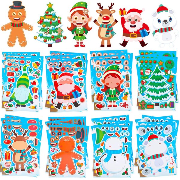 NOVWANG 32 Sheets Christmas Make a face Sticker for Kids, Christmas Craft Stickers Make Your Own Christmas Characters Sticker for Christmas Party Game Bag Stocking Stuffers Xmas DIY Crafts Party Favor
