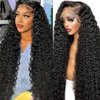 UVVUVV 13x6 Deep Wave Lace Front Wigs Human Hair 180% Density Deep Curly Lace Frontal Wigs Human Hair Glueless HD Lace Front Wigs Human Hair Pre Plucked with Baby Hair for Women 24Inch