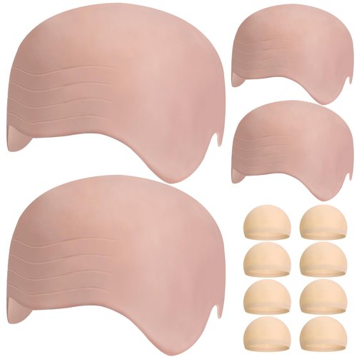 Iceyyyy 12 PCS Halloween Bald Caps Set,Makeup Bald Cap with 8 Pcs Wig Caps,Bald Head Costume Accessories for Men Women Kids Halloween Party,April Fools Cosplay and Stage Performance(Skin)