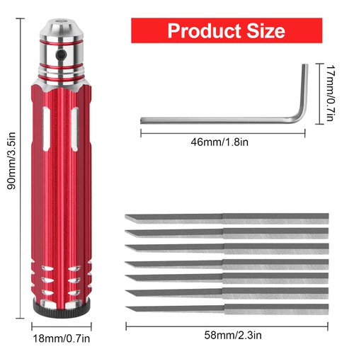 Craznick 7 In 1 Prime Model Scriber with 7 Blades Gundam Resin Carved Scribe Line Cutting Tool Chisel (0.1/0.2/0.4/0.6/0.8/1.0/2.0mm) Red