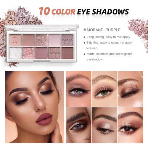 All in One Makeup Kit - Makeup Set for Women, Girls & Teens, Include 10 Colors Eyeshadow Palette, Lip Gloss, Eyebrow & Eyeliner Pencil, Waterproof Mascara, 6 Pcs Makeup Brushes (Pink)