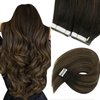 Sunny Hair Tape in Extensions Straight Skin Weft Tape in Hair Extensions Invisible Tape in Hair Extensions Human Hair 20Pcs Hair Extensions Real Human Hair Darkest Brown Balayage Medium Brown 18inch