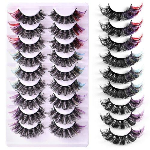 ABELYN Colored Lashes Extension Fluffy D Curl Colorful False Eyelashes Natural Look Handmade Faux Mink Lashes with Color Pack 9 Pairs (Color Mix9-2)