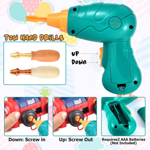 Take-Apart Electric Building Toys Car, Toddler & Kids Tool Set with Motor & Electric Drill, STEM Educational Construction Toy for Ages 3+, Enhances Hands-On Skills for Preschool & Kindergarten Boys