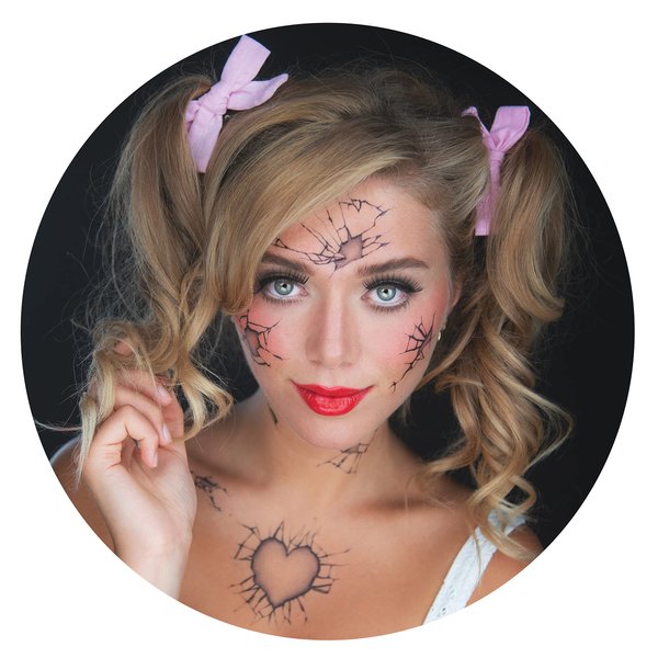 Tattoocrew 2 x Broken Doll Temporary Tattoo Halloween Costume for Men and Women, Adult, Face Sticker