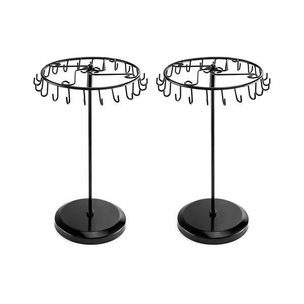 QWORK Spinning Jewelry Tree Display Stand, Jewelry Organizer with 23 Hooks, Black, 2 Pack