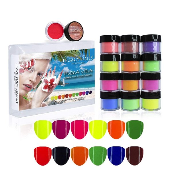 Legacy Nail Acrylic Powder Collections - 12 Colors Professional Nail Art Powder Set Manicure DIY for Dip & Acrylic Nail Extensions (Rosalinda Collection)