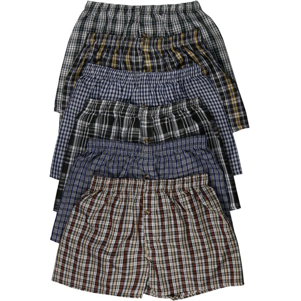 ToBeInStyle Men's 3 Pack Classic Multicolored Checkered Woven Boxer Shorts w/Button - Medium