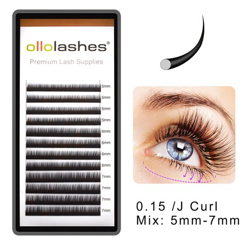 Bottom Lash Extension J Curl 0.15mm Mix5-7mm 5mm 6mm 7mm Black Color Lower Lash Extensions (Mix5-7mm 0.15 J Curl)