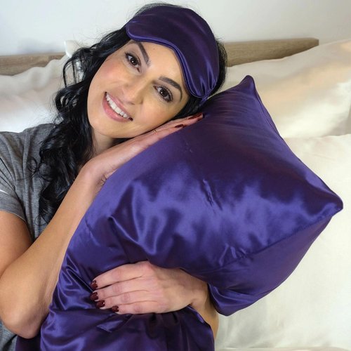 Mulberry Park - 100% Pure 22 Momme Silk Sleep Eye Mask - Luxurious, Smooth and Ultra Soft Comfortable Sleeping Mask with Silk Covered Strap, Blocks Light for Deep, Full Night's Sleep - Plum