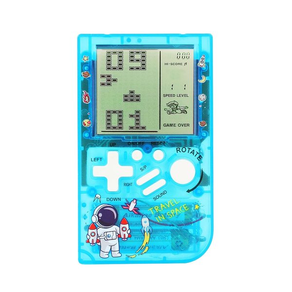 CZT Transparent Block Game Machine 23 Built-in Games Retro Children's Game Console Student Game Device Puzzle Handheld Console Electronic Brick Games Compact Portable Christmas Girl Gifts (Blue)