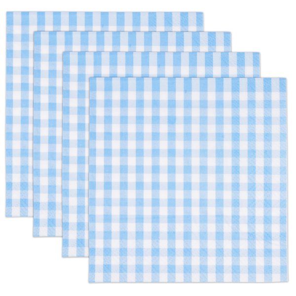 Gift Boutique 100 Blue and White Gingham Cocktail Napkins Disposable Paper Checkered Plaid Dinner Beverage Napkin for Summer Picnic Barbecue Wedding Baby & Bridal Shower Dinnerware Table Decorations