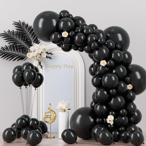 Voircoloria 130pcs Black Balloons Different Sizes 18" 12" 10" 5" Party Latex Balloons for Birthday Graduation Baby Shower Anniversary New Year Holiday Party Decorations