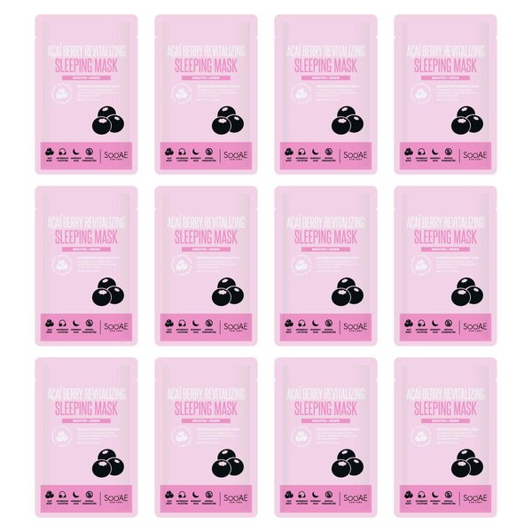 Soo'AE Acai Berry Revitalizing Sleeping Mask Skincare Brightening & Renew [Pack of 12]