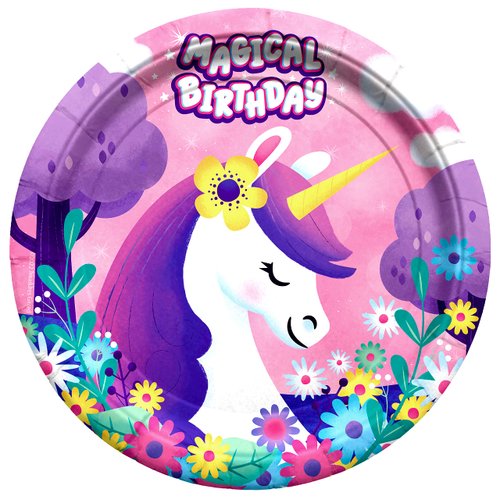 Treasures Gifted Rainbow Unicorn Plates 24ct - 7in Dessert Unicorn Party Plates - Unicorn Party Supplies - Unicorn Birthday Party Supplies - Unicorn Rainbow Party Decorations - Unicorn Birthday Plates