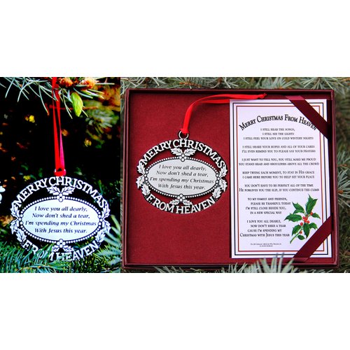 Merry Christmas From Heaven Pewter Finish Keepsake Memorial Ornament with Poem in Gift Box