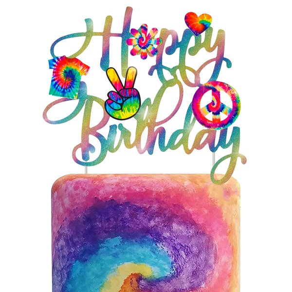 Tie Dye Happy Birthday Cake Topper Tie Dye Party Decoration for Carnival Party Supplies Hippie Theme Groovy Party Baby Shower Supplies