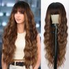 XIXIBI 30 Inch Long Wigs with Bangs Ombre Brown Wigs for Women Brown Mixed Blonde Highlight Wig Synthetic Curly Wavy Heat Resistant Wigs for Daily Party Use