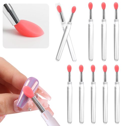heemeei Silicone Nail Powder Applicator Brush, 10Pcs Reusable Silicone lip Brush Nail Art Brushes for Manicure Holographic Chrome Mirror Glitter Powder Pigment Lipstick Eyeshadow Makeup(Red)…