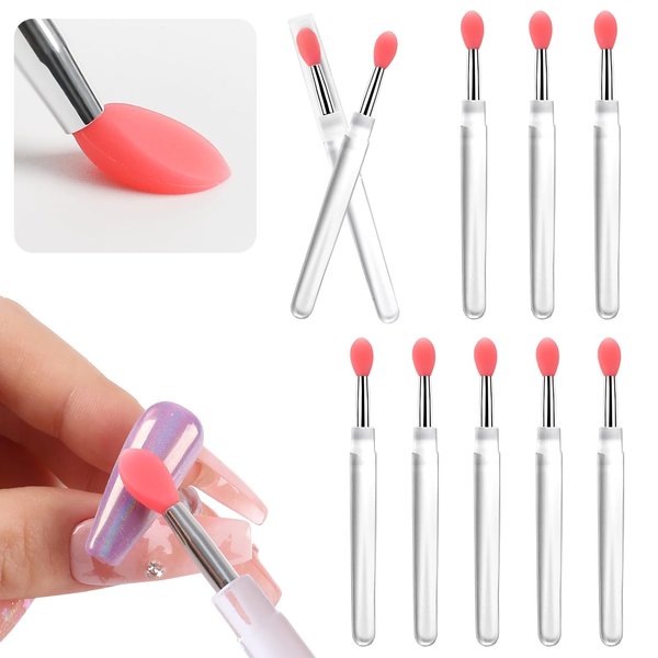 heemeei Silicone Nail Powder Applicator Brush, 10Pcs Reusable Silicone lip Brush Nail Art Brushes for Manicure Holographic Chrome Mirror Glitter Powder Pigment Lipstick Eyeshadow Makeup(Red)…