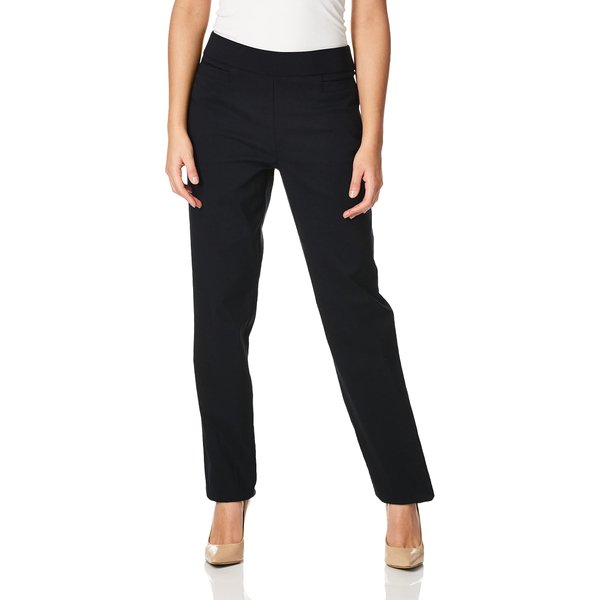 Briggs New York Womens Super Stretch Millennium Welt Pocket Pull On Career (Average & Short Length) Dress Pants, Black, 18 Short US