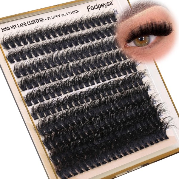 Fluffy Volume Eyelash Clusters DIY Lash Extension 10-18MIX D Curl Lash Clusters 200D Wispy Individual Lashes Extensions Clusters Eyelashes DIY Lash for Beginners by Focipeysa