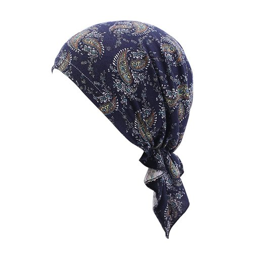 beauty YFJH Women Stretch Cotton Print Sleep Turban Hat Headwear Scarf Chemo Beanie Cap For Cancer Hair Loss (Navy Floral Insect)