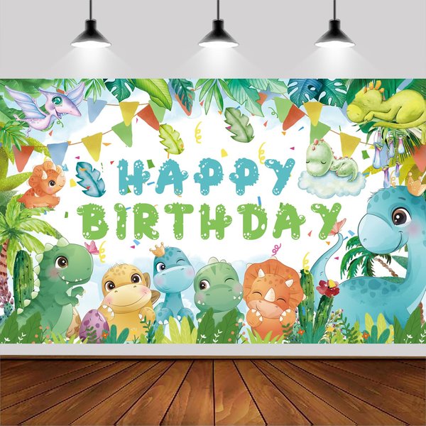 6x3.6FT Watercolor Dinosaur Jungle Theme Backdrop, Dinosaur Happy Birthday Photography Background,Dinosaur Birthday Party Supplies for Boys Kids Indoor Outdoor Photography Background.