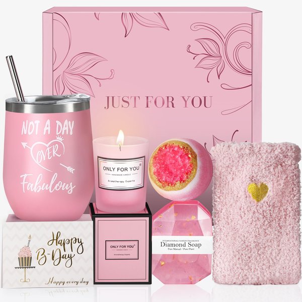 Birthday Gifts for Women, Relaxing Spa Gift Basket Set, Happy Birthday Friendship Gifts for Women, Pink Gift Set Box for Women Best Female Friends Sister Mom Wife Her Girlfriend Coworker Bestie