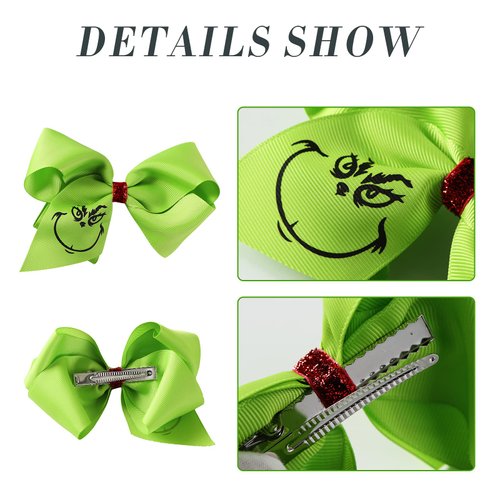 5 Inch Green Hair Bow Clips 4Pcs Christmas Tree Decorations Women Girls Costume Accessories