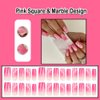 ANDGING Pink Press on Nails Medium Square Ombre Fake Nails with Marble Design Gel Acrylic Glue on Nails for Wedding Birthday Gradient Stick on Nails for Women Manicure False Nails with Glue ALP888L