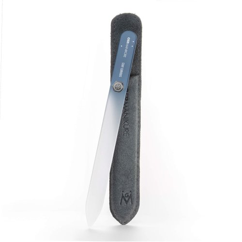 GERMANIKURE Personalized Glass Nail File - STAY CURIOUS - Czech Glass Fingernail Files in Leather Case for Natural Nails, Gel, Acrylic - Ethically Made - Engraved Manicure & Pedicure Tools…