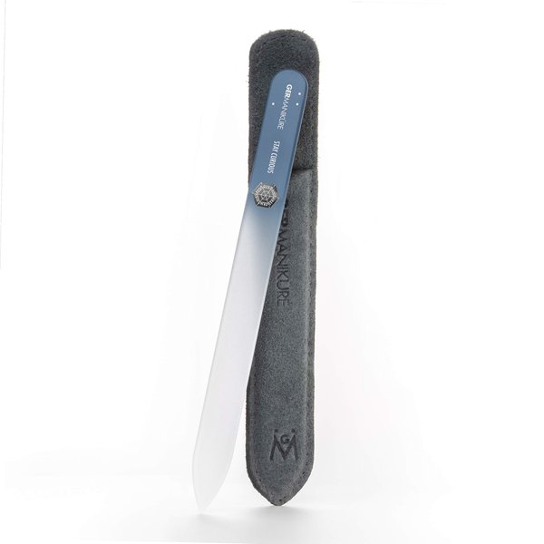 GERMANIKURE Personalized Glass Nail File - STAY CURIOUS - Czech Glass Fingernail Files in Leather Case for Natural Nails, Gel, Acrylic - Ethically Made - Engraved Manicure & Pedicure Tools…