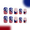 Independence Day Press on Nails Short Length 4th of July Fake Nails Square Glue on Nails American Flag Five-pointed Star Designs Silver Glitter French Tips False Nails Sparkly Manicure for Women Girls