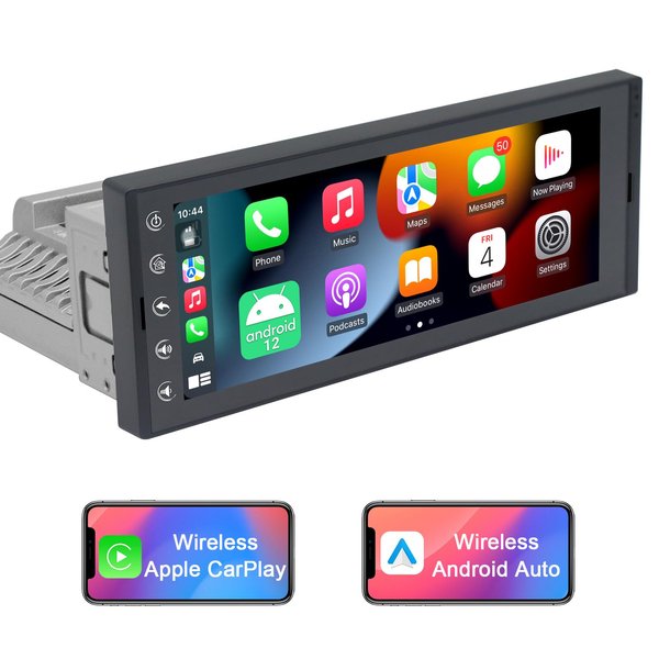 Single Din Touchscreen Car Stereo CarPlay Wireless Android Auto, 6.9 Inch Radio Multimedia with GPS Navigation Hands Free Calling WiFi FM SWC USB, Bluetooth Car Audio Receiver