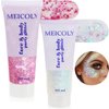 MEICOLY 2pcs Face Body Glitter,Singer Concerts Festival Rave Accessories,Mermaid Face Glitter Gel,Sparkling Sequins Glitter Face Paint,Chunky Glitter for Eye Lip Hair,100ml,White+Pink