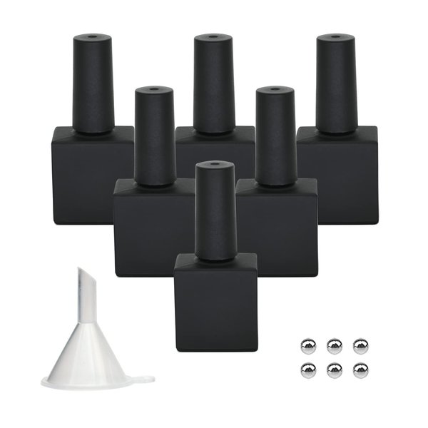 Agidea Empty Nail Polish Bottles with Brush, 10ML Empty Gel Polish Bottles Black, Opaque Square Glass Refillable Fingernail Polish Bottles UV Safe with Mixing Balls & Funnels, Pack of 6