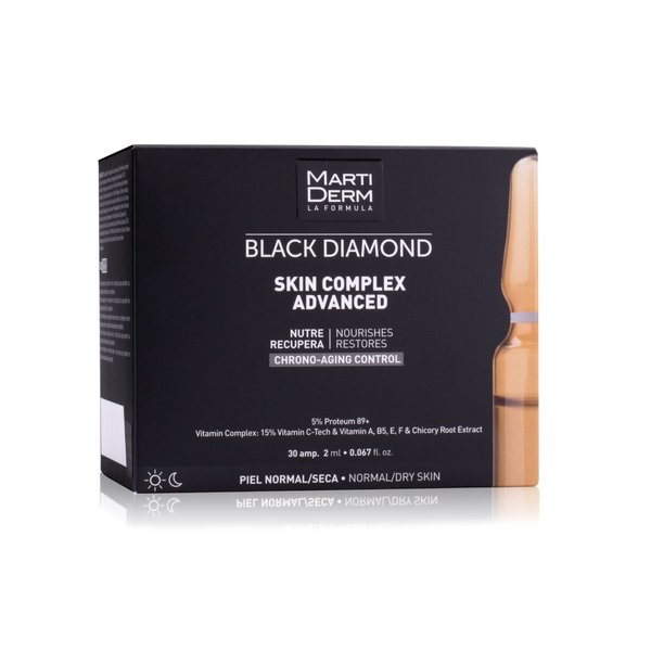 MartiDerm Skin Complex Advanced Ampoule for Women and Men with Proteum 89 plus, 25 percent Vitamin Complex, 15 percent Vitamin C, Chrono-aging control, Nourishes & Restores, 30 Ampoules.