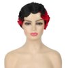 Tseses Finger Wave Wig Short Black and Red Nuna Wigs for Women Synthetic Hair Curly Wigs Cosplay Costume Fancy Halloween Dress With Wig Cap