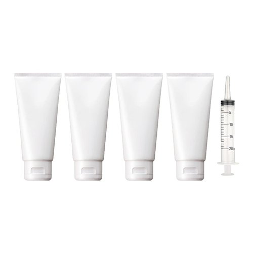 Jadsy Creations - (4pcs per pack) 200ml WHITE Empty Cosmetic Tubes with free Syringe Soft Tubes Container Bottle Vial Jar with Flip Cap Storage for Shower Gel Body Lotion Cleanser Shampoo 200ml WHITE