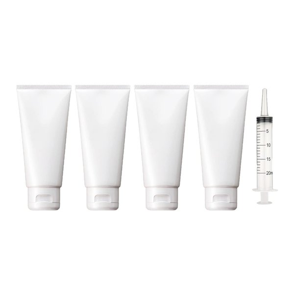 Jadsy Creations - (4pcs per pack) 200ml WHITE Empty Cosmetic Tubes with free Syringe Soft Tubes Container Bottle Vial Jar with Flip Cap Storage for Shower Gel Body Lotion Cleanser Shampoo 200ml WHITE