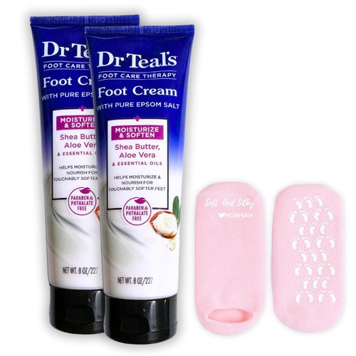 NOAHIAN Pure Epsom Salt Foot Cream Gift Set (2 Pack, 8oz Each) - Foot Lotion with Shea Butter & Aloe Vera Essential Oils, Bundled with Soft and Silky Gel Socks