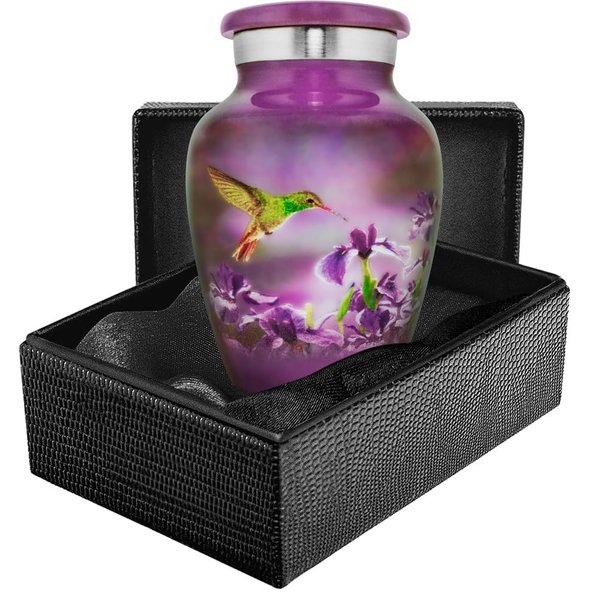 Trupoint Memorials - Urns for Human Ashes Adult Female, Burial Urns, Decorative Urns, Funeral Urns, Cremation Urns for Women and Men - Purple, Hummingbird, 1 Small Keepsake