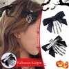 Utavu 2Pcs Halloween Skeleton Claws Hair Clips Cute Skull Hand Hair Clip with Bowknot Halloween Claw Hairpin for Girls Halloween Party Cosplay