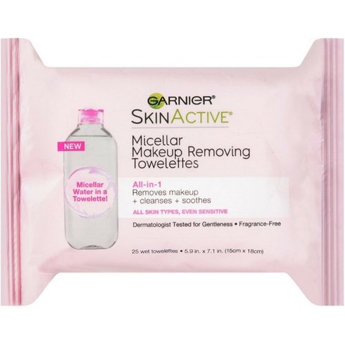 Garnier SkinActive Micellar Facial Cleanser & Makeup Remover Wipes, Gentle for All Skin Types (25 Wipes), 2 Count (Packaging May Vary)