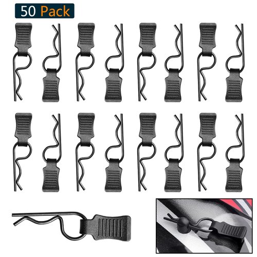 50 Pieces HobbyPark Universal RC Body Clips with Pull Tabs Car Clips R Clips for All 1/10 1/12 Scale Redcat HPI Himoto HSP Exceed RC Car Parts Truck Buggy Shell Replacement,Black