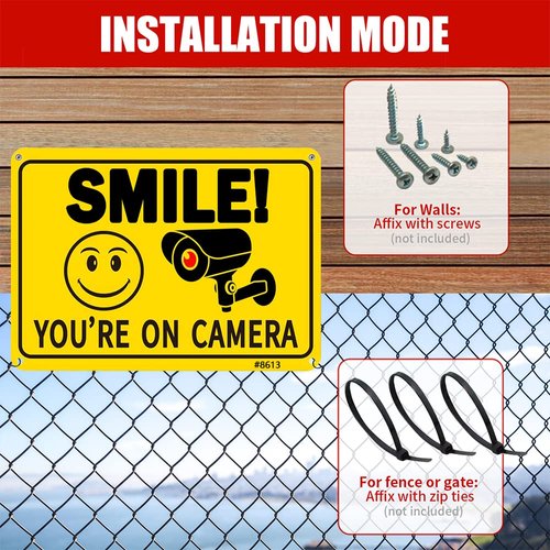 Smile Your on Camera Signs, Camera Signs for Home Security,Video Surveillance Signs Outdoor, Aluminum 7*10 inchs, Security Camera Sign for Security camera sign for home, Driveway Alert, CCTV (2-Pack)